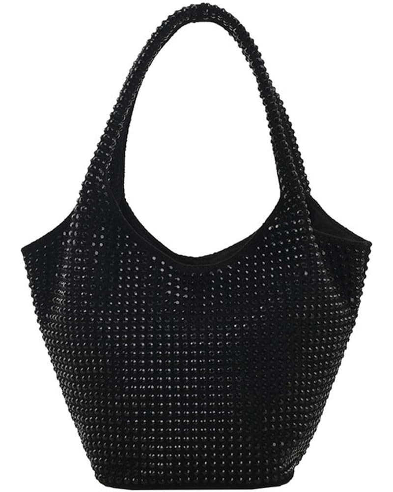 Women's Dinner Party Rhinestone Shoulder Bag Shiny Shoulder Handbag Large-Capacity Bucket Bag Heise $15.58 Shoulder Bags