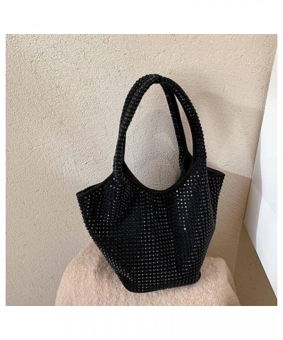 Women's Dinner Party Rhinestone Shoulder Bag Shiny Shoulder Handbag Large-Capacity Bucket Bag Heise $15.58 Shoulder Bags