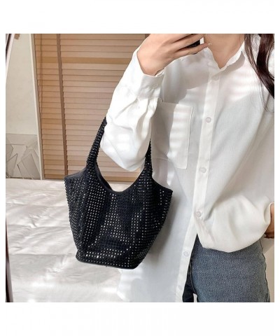 Women's Dinner Party Rhinestone Shoulder Bag Shiny Shoulder Handbag Large-Capacity Bucket Bag Heise $15.58 Shoulder Bags