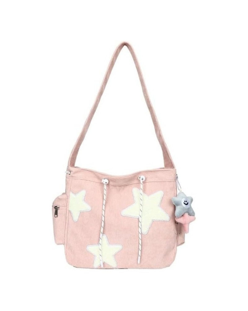 Women Star Pattern Corduroy Crossbody Bag Casual Tote Lady Simple Large Capacity Shoulder Bag Handbag Pink $13.19 Totes