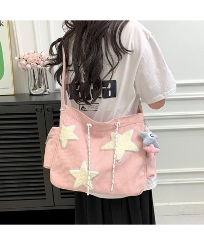 Women Star Pattern Corduroy Crossbody Bag Casual Tote Lady Simple Large Capacity Shoulder Bag Handbag Pink $13.19 Totes