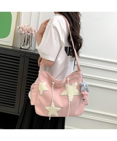 Women Star Pattern Corduroy Crossbody Bag Casual Tote Lady Simple Large Capacity Shoulder Bag Handbag Pink $13.19 Totes