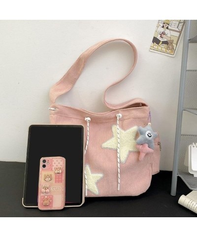 Women Star Pattern Corduroy Crossbody Bag Casual Tote Lady Simple Large Capacity Shoulder Bag Handbag Pink $13.19 Totes