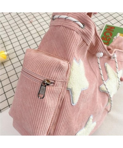 Women Star Pattern Corduroy Crossbody Bag Casual Tote Lady Simple Large Capacity Shoulder Bag Handbag Pink $13.19 Totes