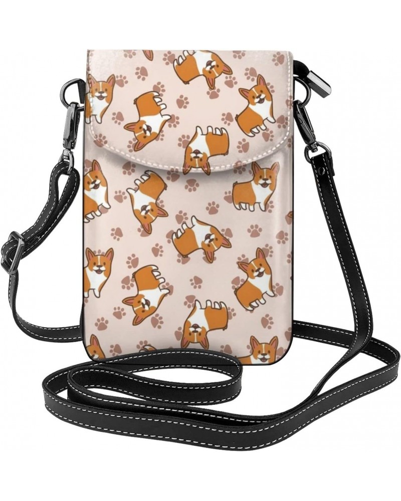 Cartoon Corgis Dog Women Small Crossbody Cell Phone Purse Leather Fashion Shoulder Bag With Shoulder Strap $24.92 Shoulder Bags