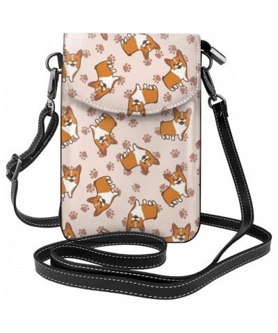 Cartoon Corgis Dog Women Small Crossbody Cell Phone Purse Leather Fashion Shoulder Bag With Shoulder Strap $24.92 Shoulder Bags