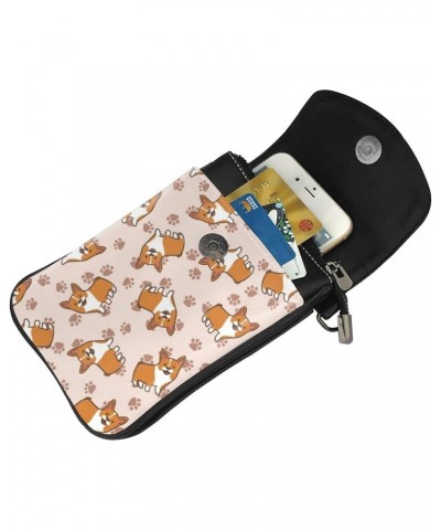 Cartoon Corgis Dog Women Small Crossbody Cell Phone Purse Leather Fashion Shoulder Bag With Shoulder Strap $24.92 Shoulder Bags