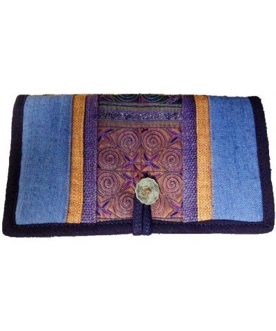 Women's Tribal Vintage Style Wallet, Purse, Hemp Fabric, Hand Embroidered Blue $15.02 Clutches