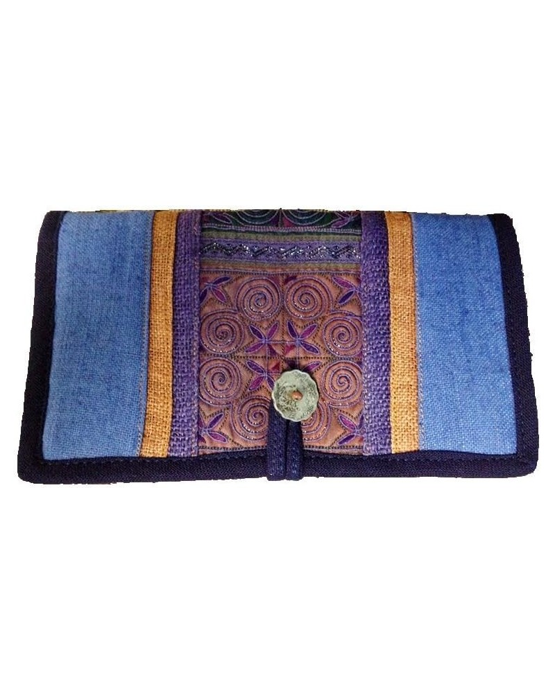 Women's Tribal Vintage Style Wallet, Purse, Hemp Fabric, Hand Embroidered Blue $15.02 Clutches