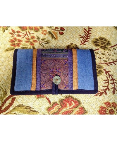 Women's Tribal Vintage Style Wallet, Purse, Hemp Fabric, Hand Embroidered Blue $15.02 Clutches