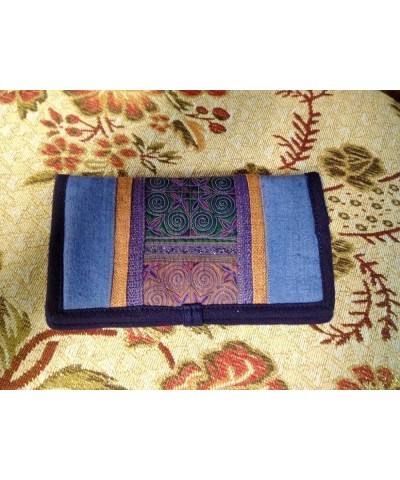 Women's Tribal Vintage Style Wallet, Purse, Hemp Fabric, Hand Embroidered Blue $15.02 Clutches