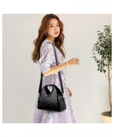 Top-handle Purse for Women Flower Print Handbag PU Leather Shoulder Satchel Waterproof Tote Bag with Adjustable Strap Black P...