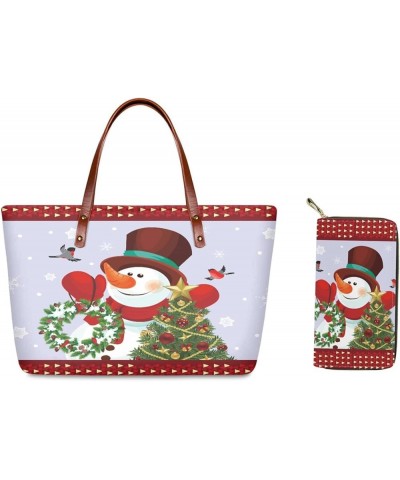 Tote Handbag for Women Long Wallet with Pocket Leather Purses with RFID Blocking Large Casual Bags Snowman Christmas Tree $27...