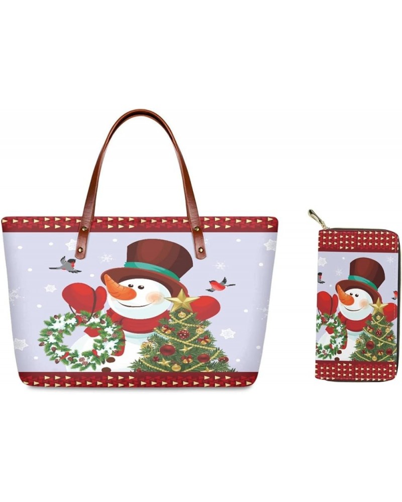 Tote Handbag for Women Long Wallet with Pocket Leather Purses with RFID Blocking Large Casual Bags Snowman Christmas Tree $27...