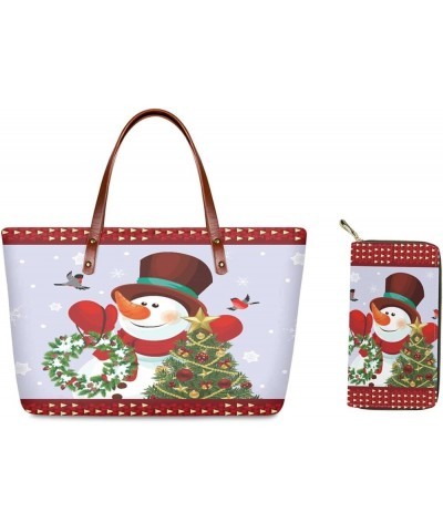 Tote Handbag for Women Long Wallet with Pocket Leather Purses with RFID Blocking Large Casual Bags Snowman Christmas Tree $27...