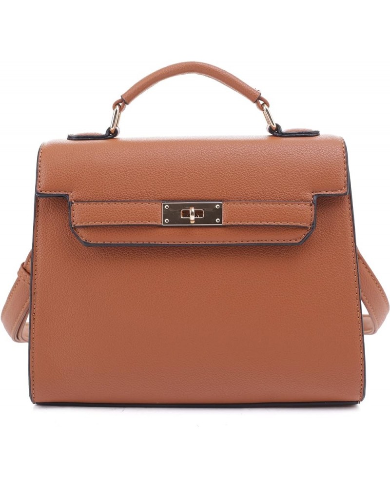 Women's Top Handle Satchel with Detachable Strap Small Pebbled Leather Crossbody Bag Tan $26.36 Satchels