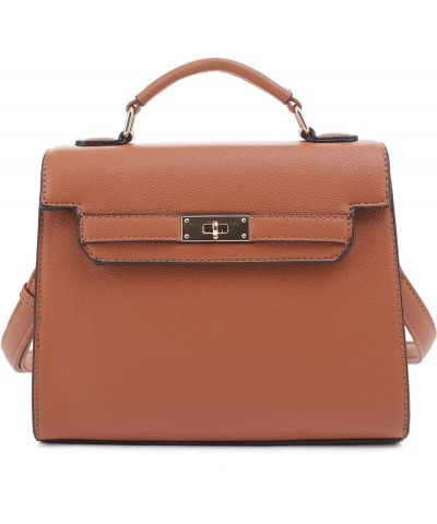 Women's Top Handle Satchel with Detachable Strap Small Pebbled Leather Crossbody Bag Tan $26.36 Satchels