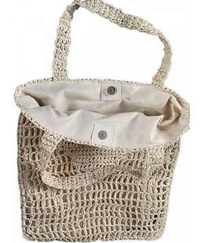 Straw Woven Tote Bag Women Mesh Beach Bags Hollow Hobo Beach Large Shoulder Summer Travel Bag Beige-with-buckle $10.92 Totes