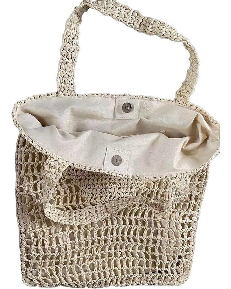 Straw Woven Tote Bag Women Mesh Beach Bags Hollow Hobo Beach Large Shoulder Summer Travel Bag Beige-with-buckle $10.92 Totes