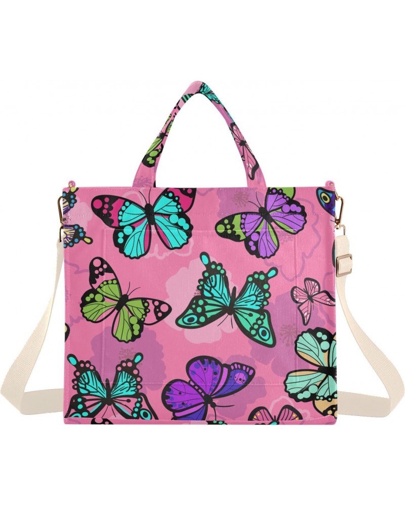 Tote Bag Butterfly on Pink Background Trendy Corduroy Bag Crossbody Bag with Zipper and Magnetic Clasp $13.57 Totes