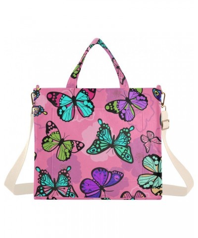 Tote Bag Butterfly on Pink Background Trendy Corduroy Bag Crossbody Bag with Zipper and Magnetic Clasp $13.57 Totes