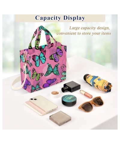 Tote Bag Butterfly on Pink Background Trendy Corduroy Bag Crossbody Bag with Zipper and Magnetic Clasp $13.57 Totes