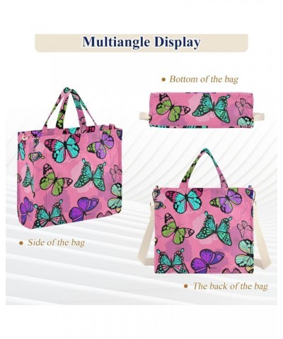 Tote Bag Butterfly on Pink Background Trendy Corduroy Bag Crossbody Bag with Zipper and Magnetic Clasp $13.57 Totes