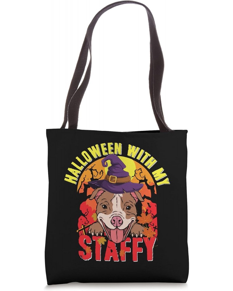 Halloween With My Staffy - Scary Staffordshire Bull Terrier Tote Bag $16.79 Totes