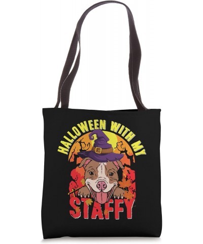 Halloween With My Staffy - Scary Staffordshire Bull Terrier Tote Bag $16.79 Totes