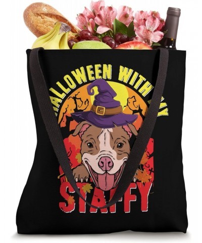 Halloween With My Staffy - Scary Staffordshire Bull Terrier Tote Bag $16.79 Totes