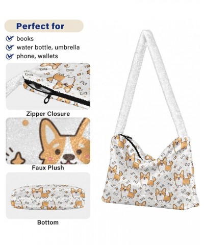 Corgi Dog Bone Plush Shoulder Bag Furry Tote Handbag Purse Faux Fur Crossbody Bag for Women $11.75 Totes