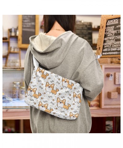 Corgi Dog Bone Plush Shoulder Bag Furry Tote Handbag Purse Faux Fur Crossbody Bag for Women $11.75 Totes