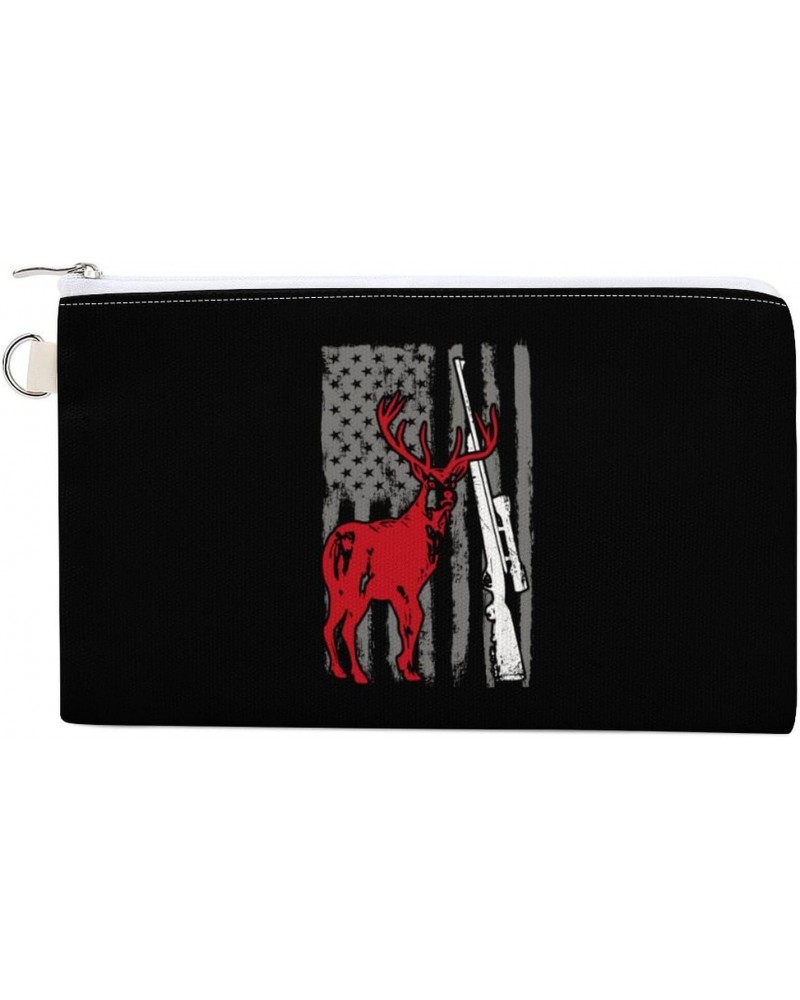 Hunter Deer USA Flag Canvas Wallet Slim Wristlets Bag Credit Card Clutch Purses $12.46 Wallets