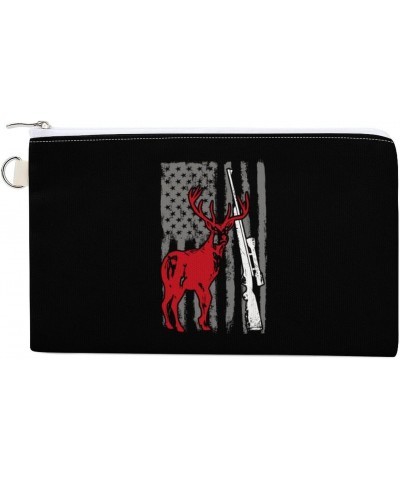 Hunter Deer USA Flag Canvas Wallet Slim Wristlets Bag Credit Card Clutch Purses $12.46 Wallets