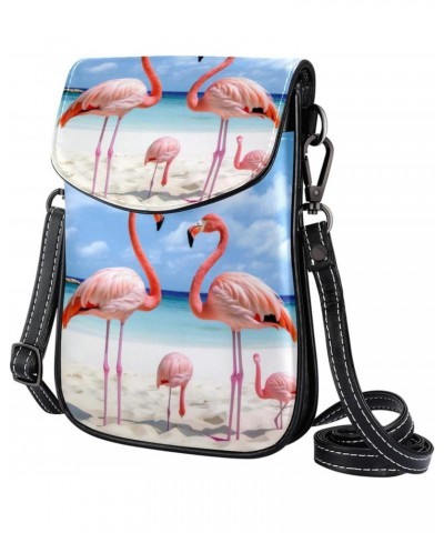 Faux Leather Crossbody Bag for Women, Messenger Bag, Shoulder Bag, Tropical Beach Animal Bird Flamingo $12.88 Crossbody Bags