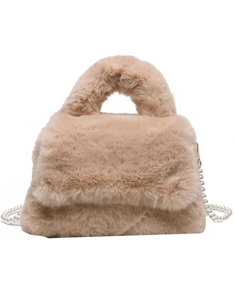 Women's Fluffy Tote Bag Cute Small Furry Clutch Handbags Plush Purse Y2K Trendy Fuzzy Shoulder Bag 2023 Khaki $18.91 Totes