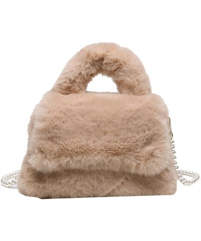 Women's Fluffy Tote Bag Cute Small Furry Clutch Handbags Plush Purse Y2K Trendy Fuzzy Shoulder Bag 2023 Khaki $18.91 Totes