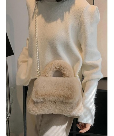 Women's Fluffy Tote Bag Cute Small Furry Clutch Handbags Plush Purse Y2K Trendy Fuzzy Shoulder Bag 2023 Khaki $18.91 Totes