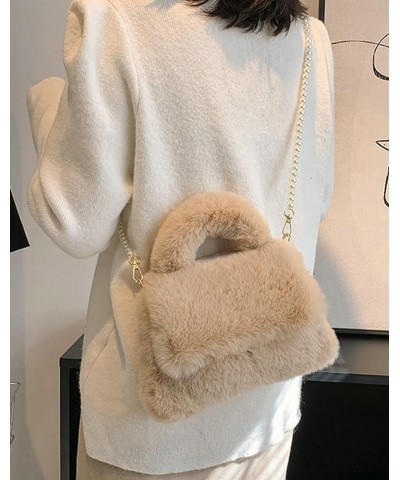 Women's Fluffy Tote Bag Cute Small Furry Clutch Handbags Plush Purse Y2K Trendy Fuzzy Shoulder Bag 2023 Khaki $18.91 Totes