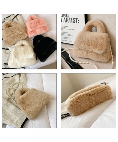 Women's Fluffy Tote Bag Cute Small Furry Clutch Handbags Plush Purse Y2K Trendy Fuzzy Shoulder Bag 2023 Khaki $18.91 Totes