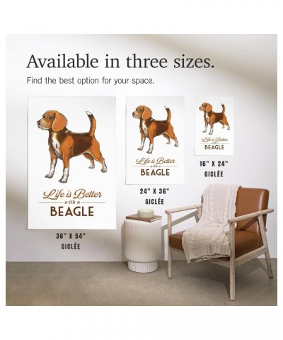 36x54 Inch Giclee Art Print Wall Decor, Beagle, Life is Better, White $36.00 Totes