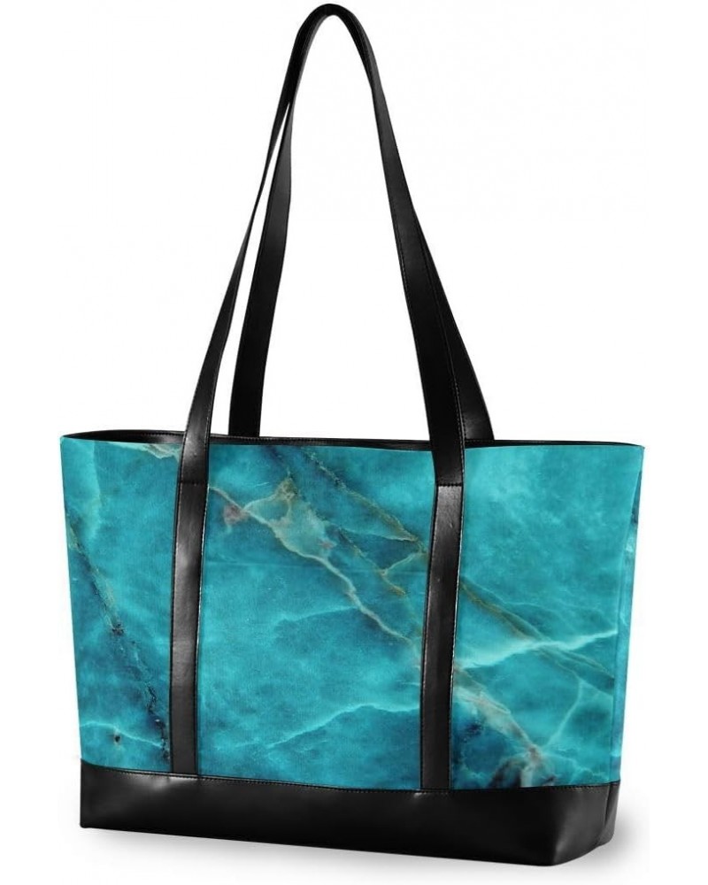 Women's Tote Shoulder Bag Teal Green Marble Texture Rainbow Flag Capacity Handbag $25.07 Shoulder Bags