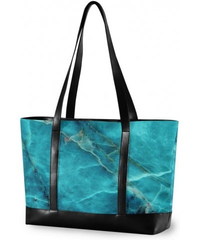 Women's Tote Shoulder Bag Teal Green Marble Texture Rainbow Flag Capacity Handbag $25.07 Shoulder Bags