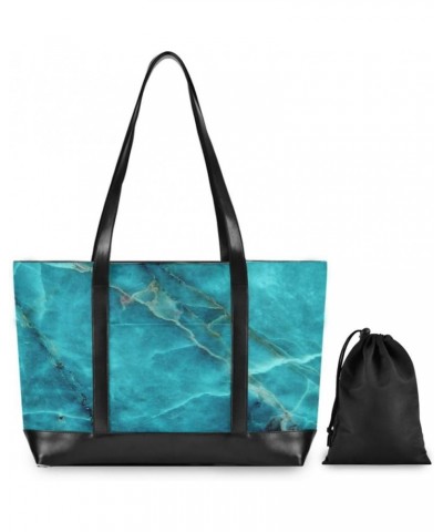 Women's Tote Shoulder Bag Teal Green Marble Texture Rainbow Flag Capacity Handbag $25.07 Shoulder Bags