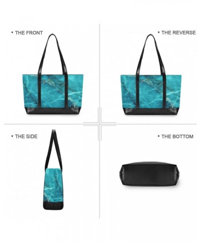 Women's Tote Shoulder Bag Teal Green Marble Texture Rainbow Flag Capacity Handbag $25.07 Shoulder Bags