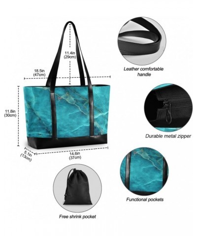 Women's Tote Shoulder Bag Teal Green Marble Texture Rainbow Flag Capacity Handbag $25.07 Shoulder Bags