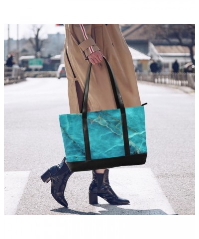 Women's Tote Shoulder Bag Teal Green Marble Texture Rainbow Flag Capacity Handbag $25.07 Shoulder Bags