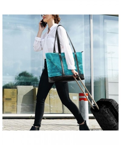 Women's Tote Shoulder Bag Teal Green Marble Texture Rainbow Flag Capacity Handbag $25.07 Shoulder Bags