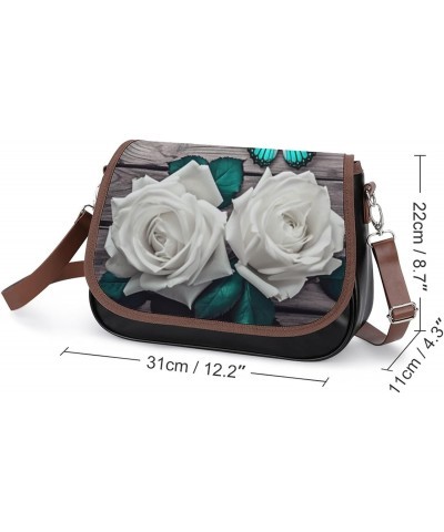 Gray Vintage Barnwood Teal White Rose Flower Abstract Crossbody Shoulder Messenger Women Bag Pu Leather Office Work Business ...