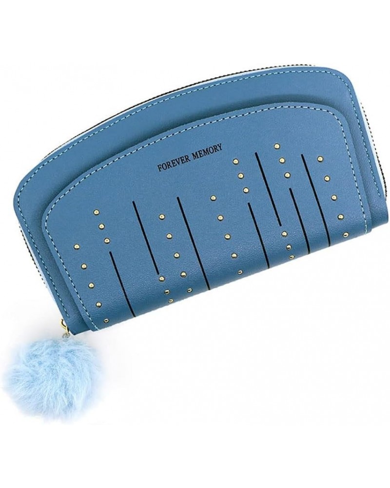 Trifold Wallets for Women Leather Credit Card Holder with Furry Ball Decoration Large Capacity Wristle Bag (Pink) Blue $9.89 ...